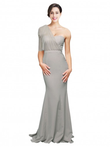 Shop Long Sweep Train Sweetheart Crepe Prom Dress with Tulle One Shoulder UK