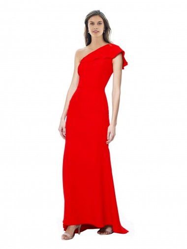 Shop High Neck Ruffle Frill One Shoulder Maxi Crepe Prom Dress UK